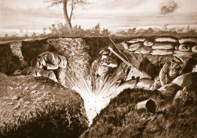 A Grenade Exploding Which Temporary Lieutenant Knox Was About to Pick Up and Fling Out of the Trench by Alfred Pearse